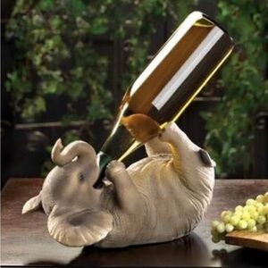 Playful Safari Elephant Wine Bottle Holder Figurine Animal - Bottle Not Included